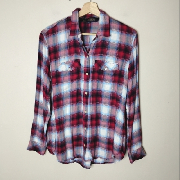 Gap+Pendleton Flannel Shirt Red Blue Plaid Boyfriend Fit Wool Blend Size Small - Picture 2 of 7